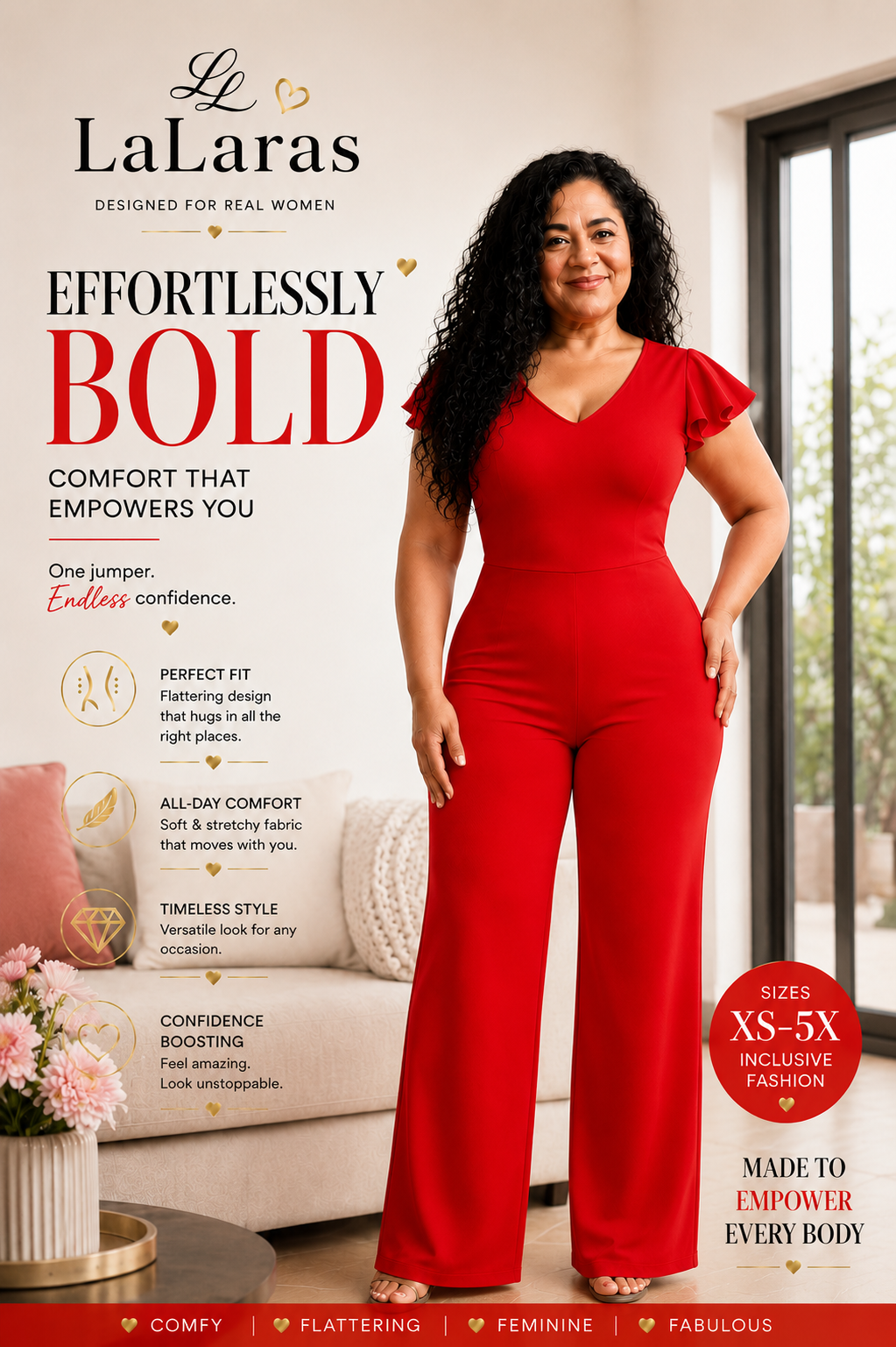 Women Flare Sleeve Jumpsuite Red