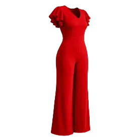 Women Flare Sleeve Jumpsuite Red