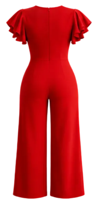 Women Flare Sleeve Jumpsuite Red