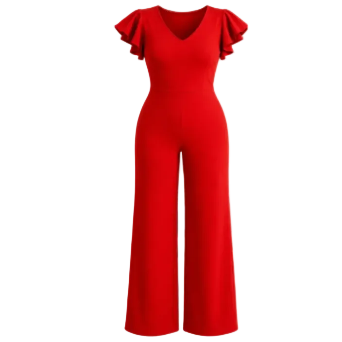 Women Flare Sleeve Jumpsuite Red
